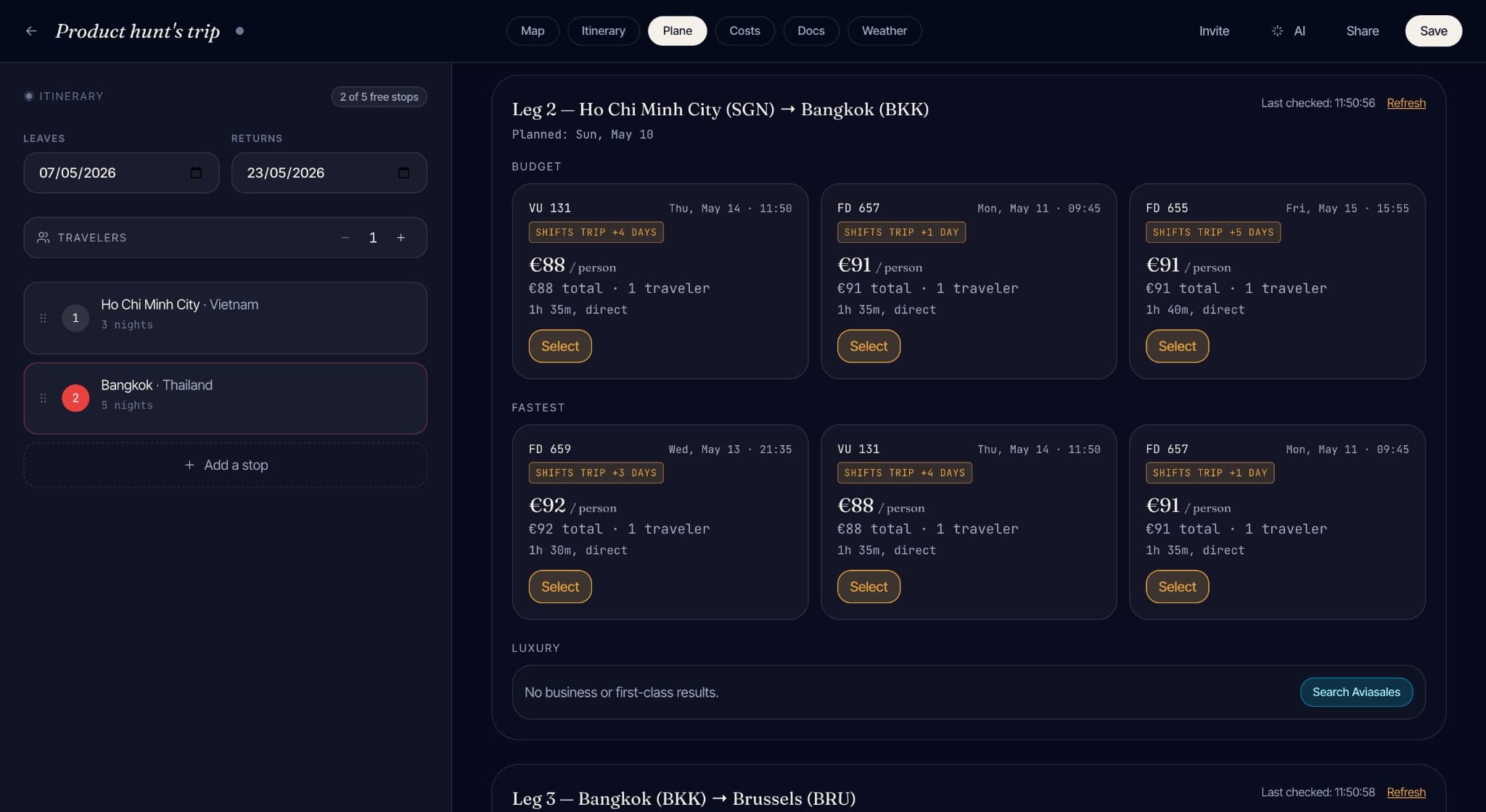 Flight search and routing: open-jaw and multi-stop combinations costed end-to-end