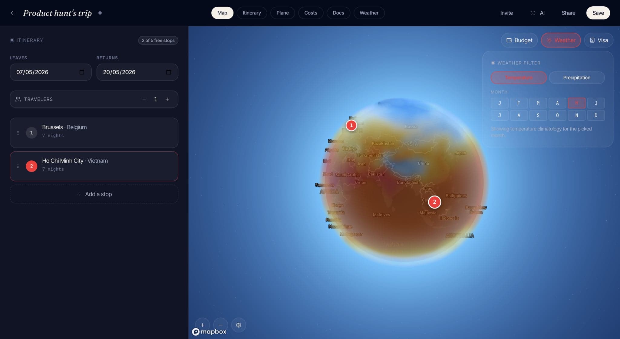 Weather windows: the best two-week window for any destination, computed from historical climate